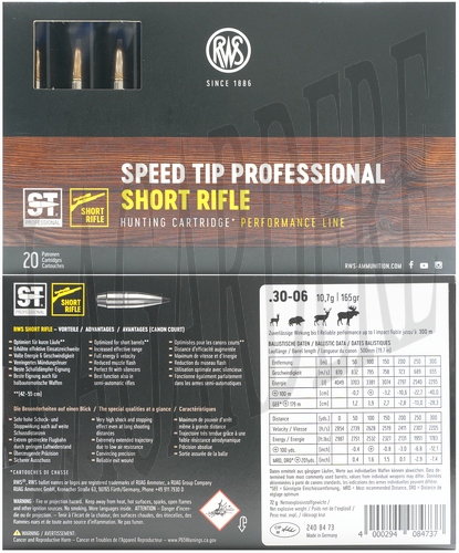 RWS SPEED TIP PRO SHORT RIFLE 10.7G/ 165GR(CARTOUCHE A BALLE)
