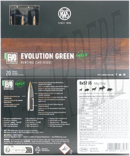 RWS EVO GREEN 9G / 139 GR(CARTOUCHE A BALLE)